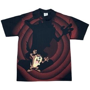 Vintage 90s Taz Looney Tunes Wild Oats Full Print T Shirt Size L AOP Shadow